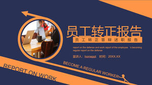Descărcați șablonul PPT pentru Raportul de probațiune al angajaților în stilul de afaceri albastru portocaliu