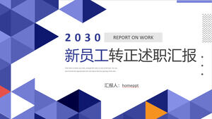 Laden Sie die PPT-Vorlage für den Beschäftigungsbericht des neuen Mitarbeiters mit blauem polygonalem Hintergrund herunter
