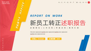 PPT template for new employee employment report with colored diagonal graphic background