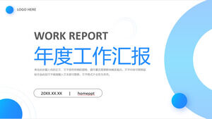 Download the annual work report PPT template with a simple blue dot and circle background