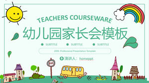 Download PPT template of green cartoon kindergarten Parent–teacher conference