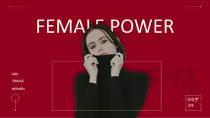 Modelo de PowerPoint de tema de poder feminino de estilo de revista vermelha