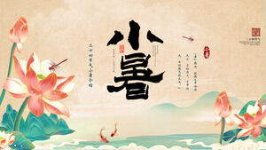 Scarica il modello PPT per l'introduzione del festival estivo in stile China-Chic con bellissime montagne e sfondo di loto