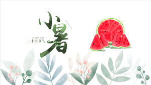 Wprowadzenie do festiwalu Xiaoshu z roślinami akwarelowymi i tłem arbuza Szablon PPT do pobrania
