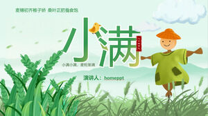Plantilla PPT para presentar el término solar Xiaoman en el fondo de espigas y espantapájaros verdes y frescos