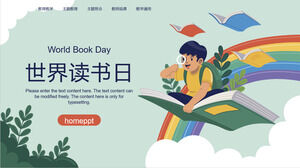 Anak laki-laki Terbang di Buku Latar Belakang Hari Membaca Dunia Template PPT Download