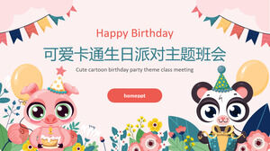 PPT template for birthday party themed class meeting with cute cartoon animal background