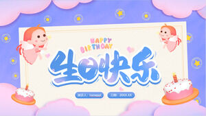 Cute cartoon angel and Birthday cake background Happy birthday PPT template