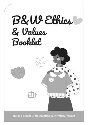 Czarno-biała broszura dotycząca etyki i wartości