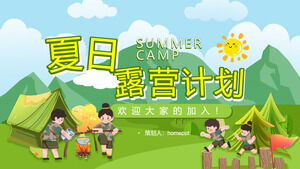 Karikatür çocukların kamp yaz kampı planı için PPT şablonunu indirin