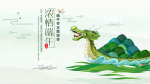 Téléchargez le modèle PPT de la réunion de classe à thème du Festival des bateaux-dragons en arrière-plan du bateau-dragon et du Zongzi