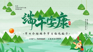 Baixe o modelo Dragon Boat Festival Ankang PPT com fundo verde Zongzi
