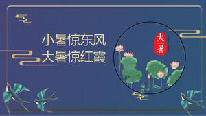 Modèle PPT d'introduction au festival d'été bleu exquis avec lotus, feuilles de lotus, fond d'hirondelle