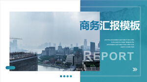 Modelo de PPT de relatório de negócios azul para fundo de cidade ribeirinha