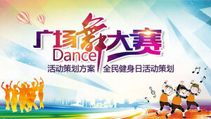 Unduh template PPT untuk perencanaan kegiatan kompetisi square dance dengan latar belakang karakter square dance