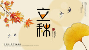 Download the Autumn PPT Template for Ginkgo Leaf and Maple Leaf Background