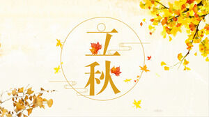 Laden Sie die Herbst-PPT-Vorlage mit einem goldenen Ginkgoblatt-Hintergrund herunter