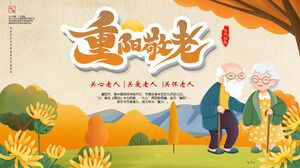Template PPT untuk tema menghormati orang tua di Chongyang dengan latar belakang krisan musim gugur