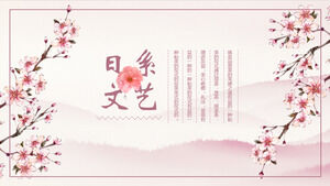 Pobierz szablon PPT w japońskim stylu literackim z różowym akwarelowym tłem kwiatu wiśni