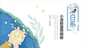 Baixe o modelo PPT para o Mini Fresh Business Report japonês com fundo aquarela e flor em mãos
