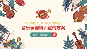 Șablon PPT pentru planul de instruire și promovare a instrumentelor muzicale cu fundal pentru instrumente de desene animate