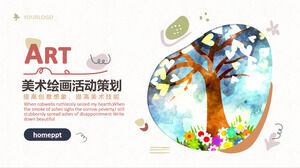 Шаблон PPT для планирования занятий художественной росписью с красочными нарисованными вручную деревьями и цветочным фоном