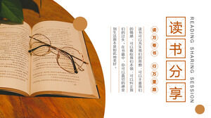 Leitura de fundo de livros e óculos compartilhando download de modelo PPT