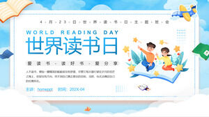 Download the PPT template for the Blue Cartoon World Reading Day themed class meeting