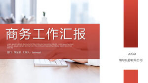 Unduh template PPT untuk laporan kerja bisnis merah dengan latar belakang kantor tempat kerja