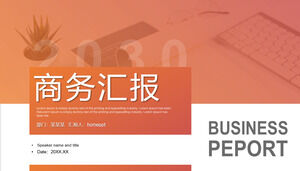 Download the orange business report PPT template with office desktop background