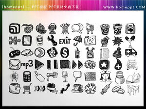 60 matériaux d'icônes PPT dessinés à la main colorables vectoriels