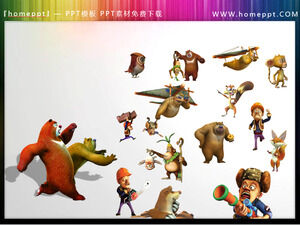 Descărcați trei seturi de materiale grafice PPT cu tematică de urs de desene animate