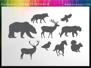 Téléchargez 9 ensembles de matériaux PPT vectoriels colorables pour silhouettes d'animaux