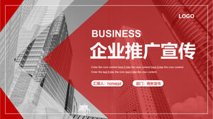 Téléchargez le modèle PPT pour la promotion et la promotion d'entreprise dans les couleurs rouge et gris pour l'arrière-plan d'un immeuble de bureaux