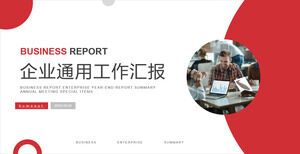 빨간 점 배경의 간단한 기업 일반 작업 보고서 PPT 템플릿 다운로드