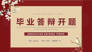 Download the PPT template for the graduation defense proposal with a red national style background of flowers and birds