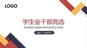 Download template PPT kampanye pemilihan kader serikat mahasiswa dengan background sederhana berwarna merah, kuning, dan biru