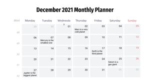 Infographie du planificateur mensuel de décembre 2021