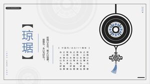Klasik yeşim kolye arka planı için "Qiongju" temalı PPT şablonunun ücretsiz indirilmesi