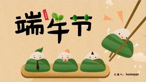 Dört karikatür Zongzi arka planıyla Dragon Boat Festivali tema sınıfı toplantısının PPT şablonunu indirin