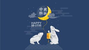 Descargue la plantilla PPT Feliz Medio Otoño para el fondo de la Luna, el Conejo de Jade y la Linterna Kongming