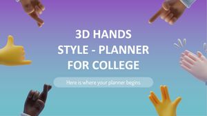 Estilo de mãos 3D - planejador para faculdade