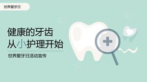 Modello PowerPoint per la promozione della Giornata mondiale dei denti in stile illustrazione verde fresco