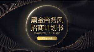Modelo de PowerPoint de proposta de investimento em estilo empresarial preto e dourado