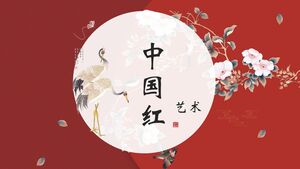 花と鳥の背景を持つ赤い中国風PPTテンプレートの無料ダウンロード