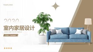 Introduzione ai lavori di interior design per divano, lampada da tavolo, download di modelli PPT per sfondo bonsai