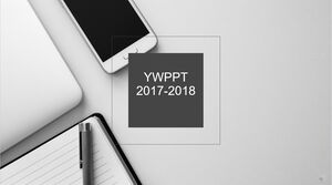 Modelo PPT minimalista - cinza branco - mesa de escritório