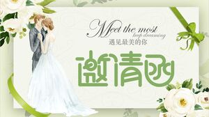 Taze yeşil çiçek arka plan "En Güzel Senle Buluşuyorum" düğün davetiyesi PPT şablonu