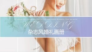 Modello PPT di brochure di matrimonio in stile rivista per abito da sposa e sfondo della sposa