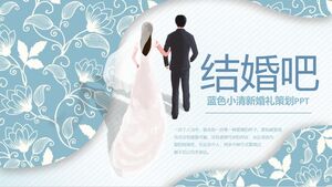 Plantilla PPT de planificación de bodas fresca azul con fondo de patrón exquisito